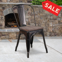 Flash Furniture CH-31230-BQ-WD-GG Black-Antique Gold Metal Stackable Chair with Wood Seat 